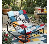 HomeMiYN Sillón para salón Jardín con funda reversible Silla de jardín para balcón Muebles de acero acolchados para 2 personas Silla de jardín al aire libre Tumbona de relax para balcón Jardín Terraza