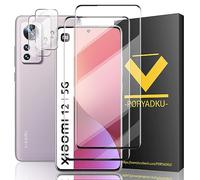 HOMEMO Protector de Pantalla para Xiaomi 12 5G, Película de Vidrio Templado 2 Piezas+ Protector de Lente de Cámara 2 Piezas, 9H Dureza, Antihuellas, HD Clara, Sin Burbujas, Anti-Scratch