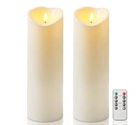 Homemory 10 cm x 30,4 cm resistente al agua parpadeante velas sin llama, velas de pilar LED para exteriores con temporizador de control remoto, velas eléctricas de plástico falsas, marfil, juego de 2