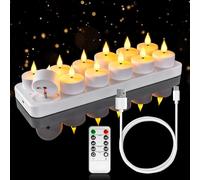 Homemory 12 velas de té recargables con temporizador de control remoto, funciona con pilas, velas de té LED, velas USB para mesa de boda, recepción, banquete, Navidad, Halloween