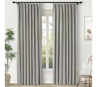 HOMEo Cortinas 100% opacas de lino, 84 pulgadas de largo, suaves, plisadas, de arpillera beige grisáceo, para dormitorio, sala de estar, guardería, incluye ganchos y alzapaños, 52 pulgadas de ancho x