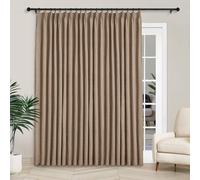 HOMEo - Cortinas de lino 100 % opacas de 304.8 cm de ancho x 243.8 cm de largo, plisadas y pestañas traseras para puertas correderas, paneles de ventana con aislamiento térmico con ganchos y alzapaños