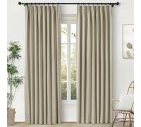 HOMEo Cortinas de lino 100% opacas, plisadas, con bloqueo de luz, para dormitorio y sala de estar, color beige grisáceo suave, 52 pulgadas de ancho x 72 pulgadas de largo, incluye ganchos y alzapaños