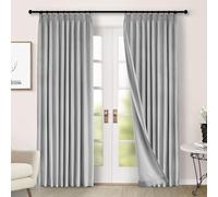 HOMEo - Cortinas opacas de felpilla de 84 pulgadas para dormitorio, sala de estar, guardería y hotel, diseño plisado con ganchos y alzapaños, panel térmico gris albaricoque