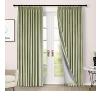 HOMEo Cortinas opacas de lujo con tinte verde, 72 pulgadas de ancho x 102 pulgadas de largo, cortinas plisadas con ganchos y alzapaños, paneles térmicos de felpilla para ventana, dormitorio, sala de