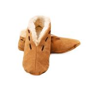 HomeOfSocks Pantuflas de piel para hombre y mujer, talla 30-52, material exterior 100% ante, mocasines cálidos, zapatos de cabaña con forro polar, para hombre para pies calientes, beige, 37 EU