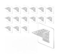 Homeponnew 16 soportes transparentes de ABS en ángulo recto de 7 x 7 cm para estantes de cristal de armario, sin necesidad de taladrar, vitrina resistente y clips de fijación de armario