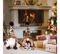 Homeponnew 2 piezas hechas a mano de Christfor Mas Gnofor Mes decoraciones de felpa con sombreros de algodón caqui, barba blanca y trenzado largo, para figuras de la suerte de estilo escandinavo para