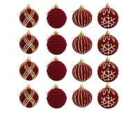 Homeponnew Adorno de 16 piezas de adornos verdes de 6 cm, festivos, ideales para vacaciones, Navidad, patrones pintados para elegantes decoraciones navideñas. Estilo moderno para simplicidad