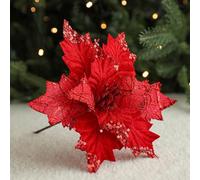 Homeponnew Adorno de flor de Pascua con purpurina de 20 cm, tela y plástico, decoración colgante para árbol de Navidad, coronas, hogar y boda, en oro, plata, rojo, champán