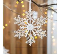 Homeponnew Adornos de copo de nieve de Navidad acrílico transparente colgante decorativo en varios tamaños para árbol y ventana, color blanco