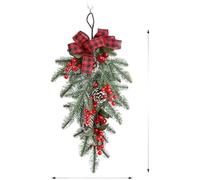 Homeponnew Afor - Corona de árbol de Navidad al revés estilo mericano con diseño flocado de polietileno y lazo rojo festivo, 50 x 30 cm para decoración navideña M para puerta o pared, color rojo
