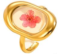 Homeponnew Anillo de flores ajustable ajustable de acero inoxidable seco | Flor seca real,Sellado de resina,Color verde,Portátil diario