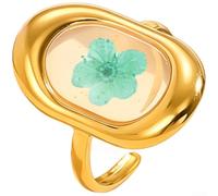 Homeponnew Anillo de flores ajustable ajustable de acero inoxidable seco | Flor seca real,Sellado de resina,Color verde,Portátil diario