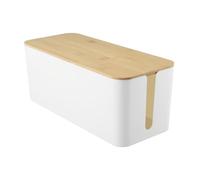 Homeponnew Caja organizadora de cables con tapa de madera para gestión de cables, gran caja de almacenamiento para regletas de alimentación y adaptadores, caja eléctrica blanca de ABS y cartón para