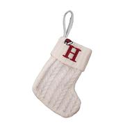 Homeponnew Calcetín de Navidad de punto con diseño de alfabeto de copo de nieve blanco, cuerda colgante para árbol, corona o decoración de ratán, 20 x 10 cm para bolsa de regalo de caramelos