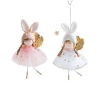 Homeponnew Christfor Mas Árbol colgante Ornafor Ment con bonitas orejas de conejo, niña y alas de ángel, tela suave para decoración mística de vacaciones en blanco y rosa, 17 x 10 cm para M, paquete