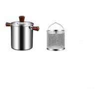 Homeponnew Freidora de acero inoxidable 304 con cesta de malla, olla de 1,5 L y 2,0 L con mango de nogal para un agarre seguro y drenaje de aceite, para estufas de inducción eléctrica de gas (B-2L)