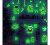 Homeponnew Glow-In-The-Dark Christfor Mas - Juego de pegatinas de pared de PVC con diseños festivos de Papá Noel, nieve para hombre y galletas, autoadhesivas, para decoración navideña movible