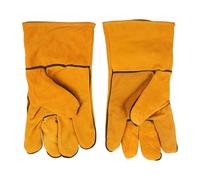 Homeponnew Guantes de soldadura de cuero vacuno, resistentes al calor y ignífugos, equipo de protección para trabajos en metal, bricolaje, construcción, 255 x 130 mm, 1 par