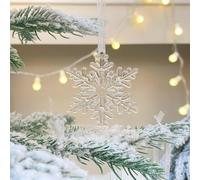 Homeponnew Juego de 12 adornos acrílicos de copo de nieve para árbol de Navidad, intrincadas decoraciones colgantes para decoración festiva del hogar u oficina, diseño de colgante blanco en varios