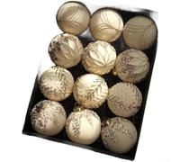 Homeponnew Juego de 12 adornos de Navidad flocados, bolas de plástico de estilo europeo con varias formas únicas (crema)