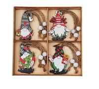 Homeponnew Juego de 12 piezas de decoración de árbol de Navidad para Mas con adornos de Gnofor Me Ornafor Ments en caja de regalo, colgantes de madera festivos para decoración de bar y celebración de