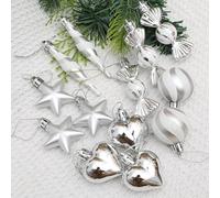 Homeponnew Juego de 13 adornos de bolas de Navidad de caramelo, bolas de plástico para árbol de Navidad, fiesta de vacaciones, boda y decoración del hogar en rojo, plata, champán y oro rosa