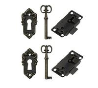 Homeponnew Juego de 2 cerraduras de puerta de armario de bronce antiguo con fundas decorativas para llaves, material de aleación de zinc para caja de madera vintage, joyero, caja de vino, cajón y