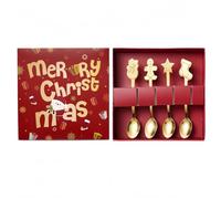 Homeponnew Juego de 4 cucharas de Navidad de acero inoxidable para té, café, postre para fiestas de vacaciones, juego de cubiertos dorados de 5 pulgadas con diseño festivo (dorado)