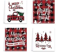 Homeponnew Juego de 4 paños de cocina de Navidad, 59 x 40 cm, mezcla de algodón y fibra vegetal, paños de limpieza de cocina con patrones de Papá Noel, renos y copos de nieve, resistentes a las