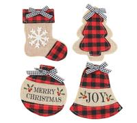 Homeponnew Juego de cuatro soportes de tela fiables para festividades ideales para Navidad. Características: construcción hecha de lino de alta calidad, estos soportes para tenedores de Navidad son