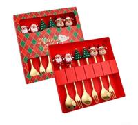 Homeponnew Juego de cuchara y tenedor de acero inoxidable para árbol de Navidad, diseño festivo para reuniones de vacaciones, uso diario, patrones encantadores, acabado suave, regalo cuidadoso (1)