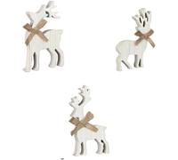 Homeponnew Juego de decoración de escritorio de reno de madera, 3 figuras de alce de estilo europeo, adornos de Navidad blancos compactos de 12 cm para exhibición festiva del hogar u oficina