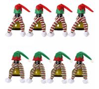 Homeponnew Kit de mini sombrero de Papá Noel y bufanda para botellas de vino y decoraciones de fiesta navideña, paquete de 8 fundas de poliéster para botellas festivas y adornos para mentes