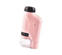 Homeponnew Microscopio portátil para niños 60X-120X aumento monocular luz LED con soporte para teléfono para exploración al aire libre, rosa