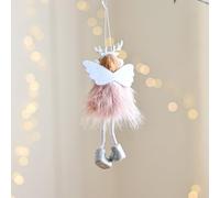 Homeponnew Muñeca de ángel de peluche con cuernos de reno, adorno colgante de tela suave para decoración del árbol de Navidad, decoración festiva del hogar en blanco o rosa, 17 cm