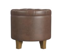 HomePop Home Decor - Otomana Redonda tapizada de Piel sintética con reposapiés | Otomana con Almacenamiento para Sala de Estar y Dormitorio | Muebles Decorativos para el hogar, Piel sintética marrón