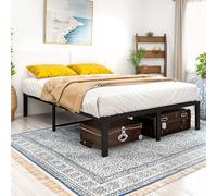 HOMERECOMMEND Cama de metal, 140 x 200 cm, con somier de láminas de metal, fácil montaje, gran espacio de almacenamiento, negro