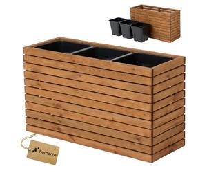 HOMERZO Maceta de Madera - impregnada y Resistente a la Intemperie - con Inserto de plástico extraíble - Cama Alta de Flores para balcón, jardín, terraza (Horizontal-marrón 98x36 H55 cm)