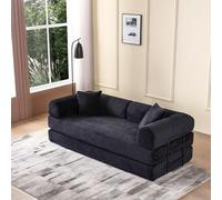 Homesally Sofá Cama Plegable, Futón Convertible, Sofá de Pana Tamaño King, Cómodo Colchón de Compresión con Respaldo, Ideal para Sala de Estar Dormitorio Salón y Apartamento,Negro,180x100x70cm