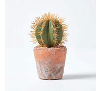 Homescapes Cactus Artificial Realista en Maceta Decorativa suculenta decoración para el hogar o la Oficina, Orange & Green, Barrel Cactus - 15 cm