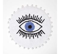 HOMESCAPES Cotton Eye See You Eye - Alfombrilla de baño redonda superabsorbente con pompones, color blanco, 60 cm