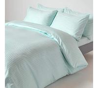 Homescapes Funda Nórdica Color Azul Rayas de Satén 200 x 200 cm y sus fundas de almohada 50 x 75 cm en 100% algodon egipcio con una densidad de tejido 130 hilos/cm²