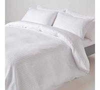 HOMESCAPES Funda Nórdica Color Blanco Rayas de Satén 200 x 200 cm y Sus Fundas de Almohada 50 x 75 cm en 100% Algodon Egipcio con una Densidad de Tejido 130 Hilos/cm²