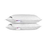 Homescapes LUXUS - Lote de 2 almohadas (relleno de plumas de pato blancas y plumón, funda de algodón, se puede lavar, fácil de cuidar)