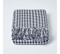 HOMESCAPES - Manta de sofá o Cama de 100% algodón de Color Negro de 250 x 350 cm, diseño Blanco de pie de gallina