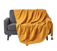 HOMESCAPES Manta para Cama o sofá 100% algodón Tejido a Mano - Rajput - Amarillo Mostaza - 228 x 255 cm (90"x100")