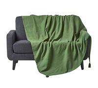 HOMESCAPES Manta para Cama o sofá en 100% algodón Tejido a Mano - Rajput - Verde - 225 x 255 cm