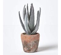 HOMESCAPES Planta artificial realista de aloe vera suculenta en maceta de terracota marrón, 21 cm de alto, planta en maceta artificial decorativa realista para uso en interiores